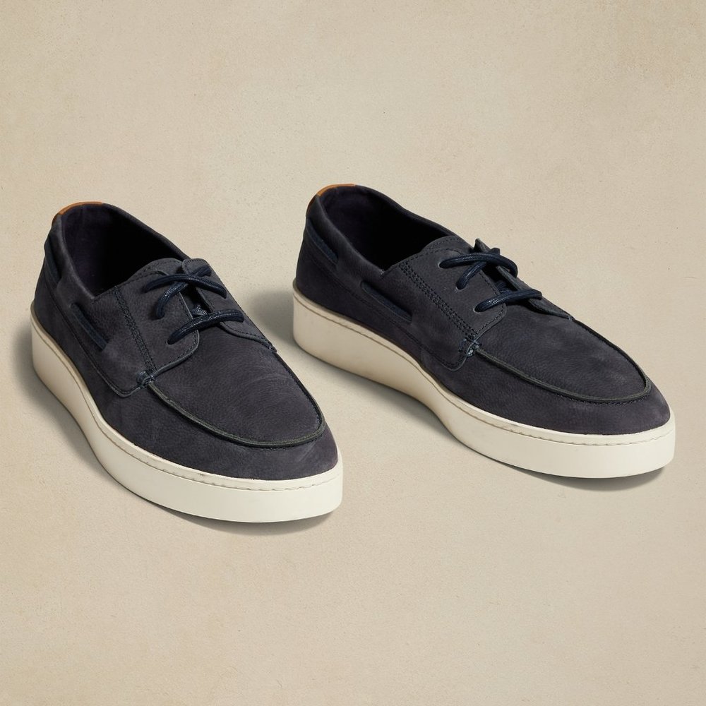 Banana Republic Morton Navy Nubuck Leather Boat Shoe